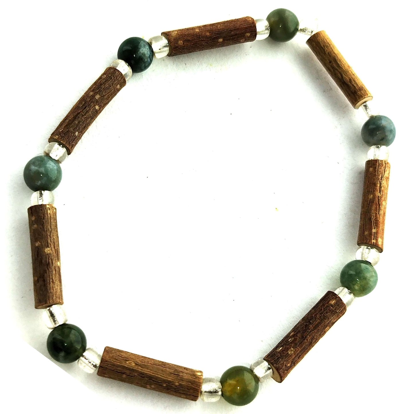 Bracelet Agate Mousse et Noisetier : Énergie Naturelle, Perles de Rocaille, Artisanat Mixte pour un Équilibre Harmonieux.