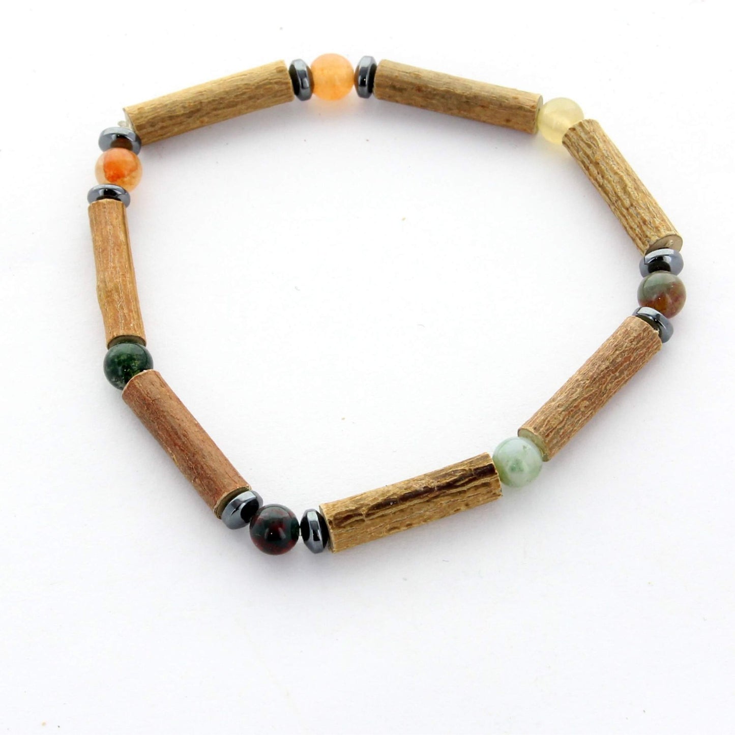 Bracelet Agate Indienne, Hématite et Noisetier : Force Intérieure et Équilibre Naturel
