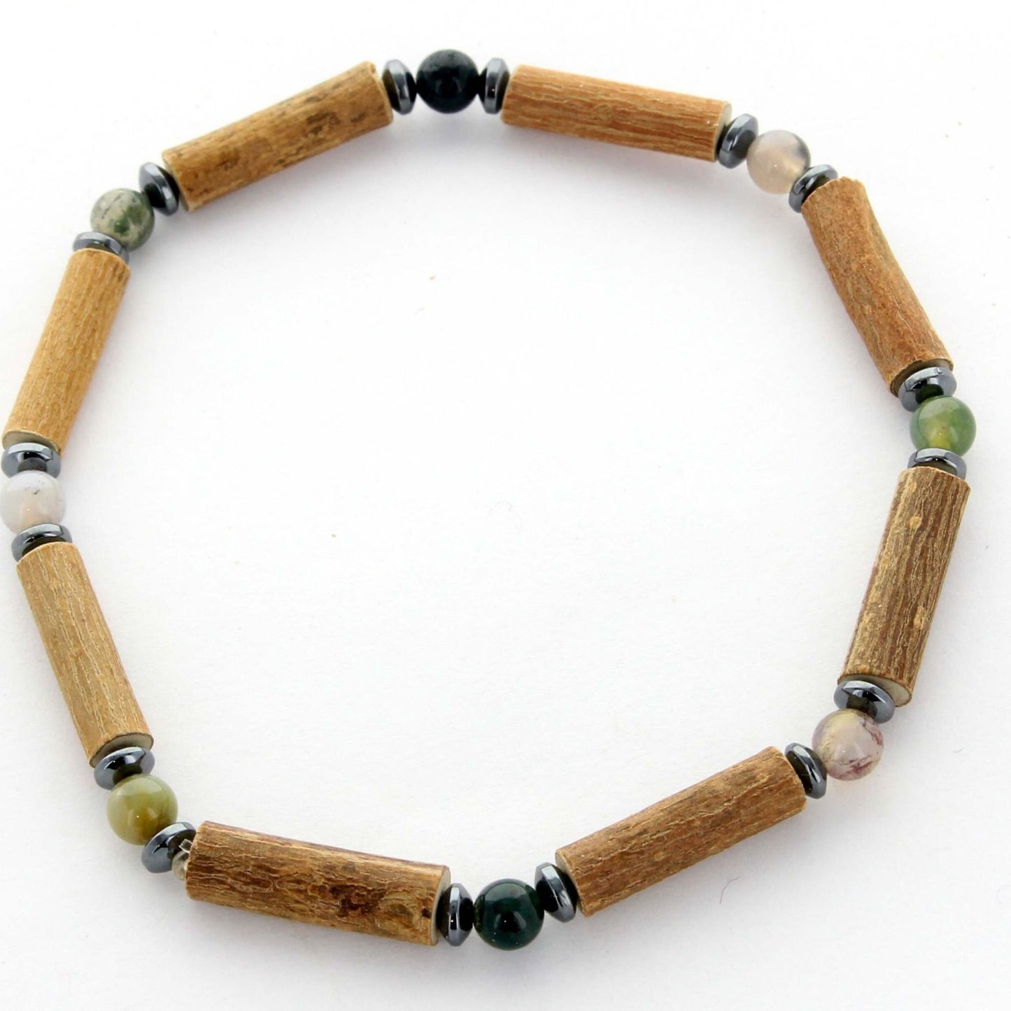 Bracelet Agate Indienne, Hématite et Noisetier : Force Intérieure et Équilibre Naturel