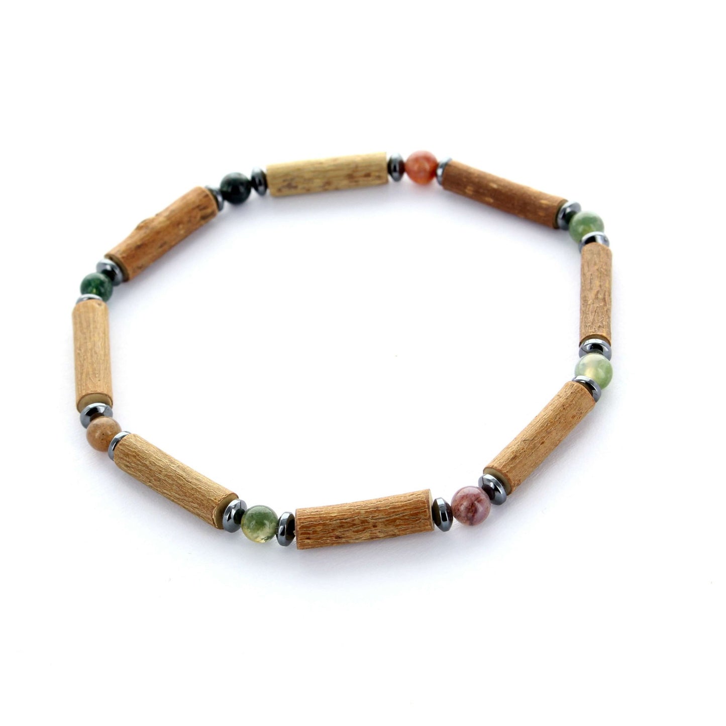 Bracelet Agate Indienne, Hématite et Noisetier : Force Intérieure et Équilibre Naturel