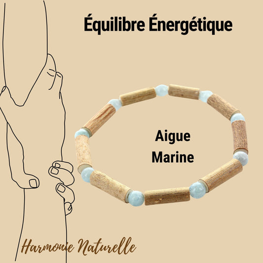 Bracelet Aigue Marine & Hématite : Équilibre Énergétique, un bijou naturel et écologique sublimé par le Noisetier