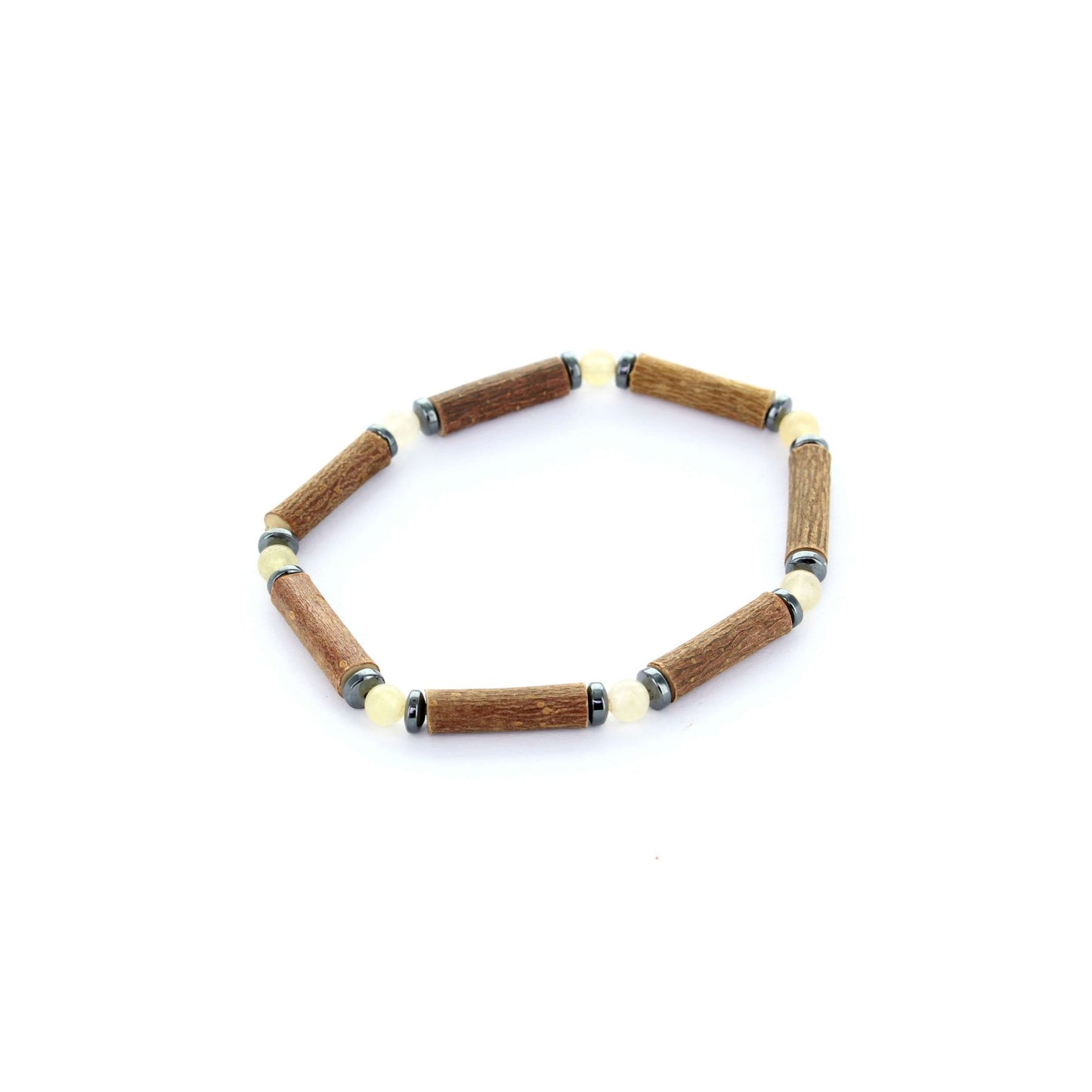 Bracelet Aventurine Jaune : Énergie Positive pour ce bijou artisanal en Noisetier et Hématite