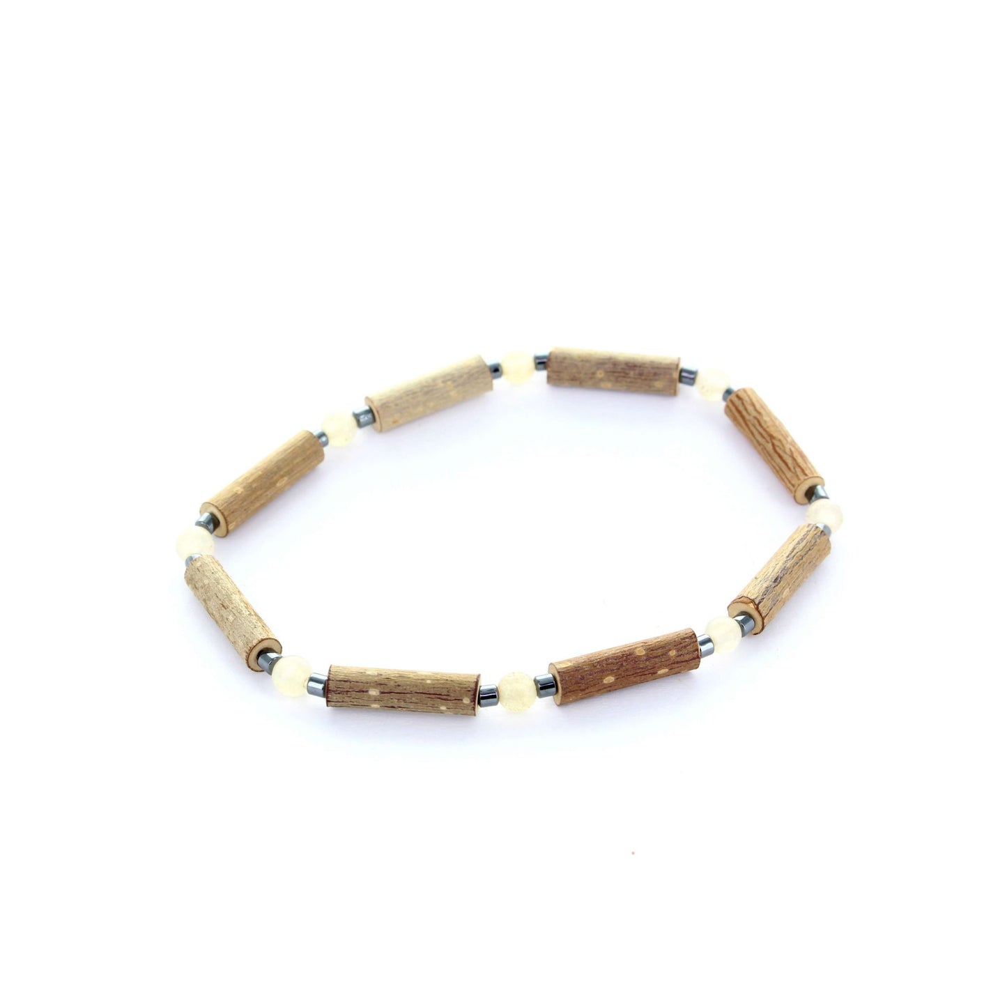 Bracelet Aventurine Jaune : Énergie Positive pour ce bijou artisanal en Noisetier et Hématite