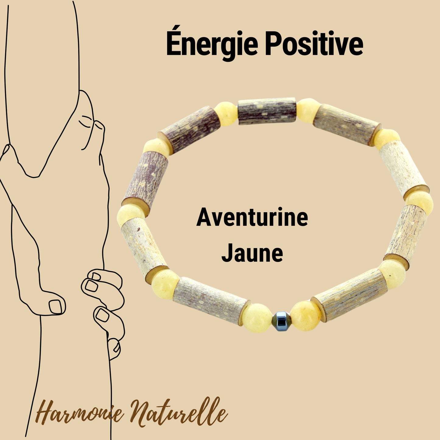 Bracelet Aventurine Jaune & Hématite : Énergie Positive et Harmonie Énergétique