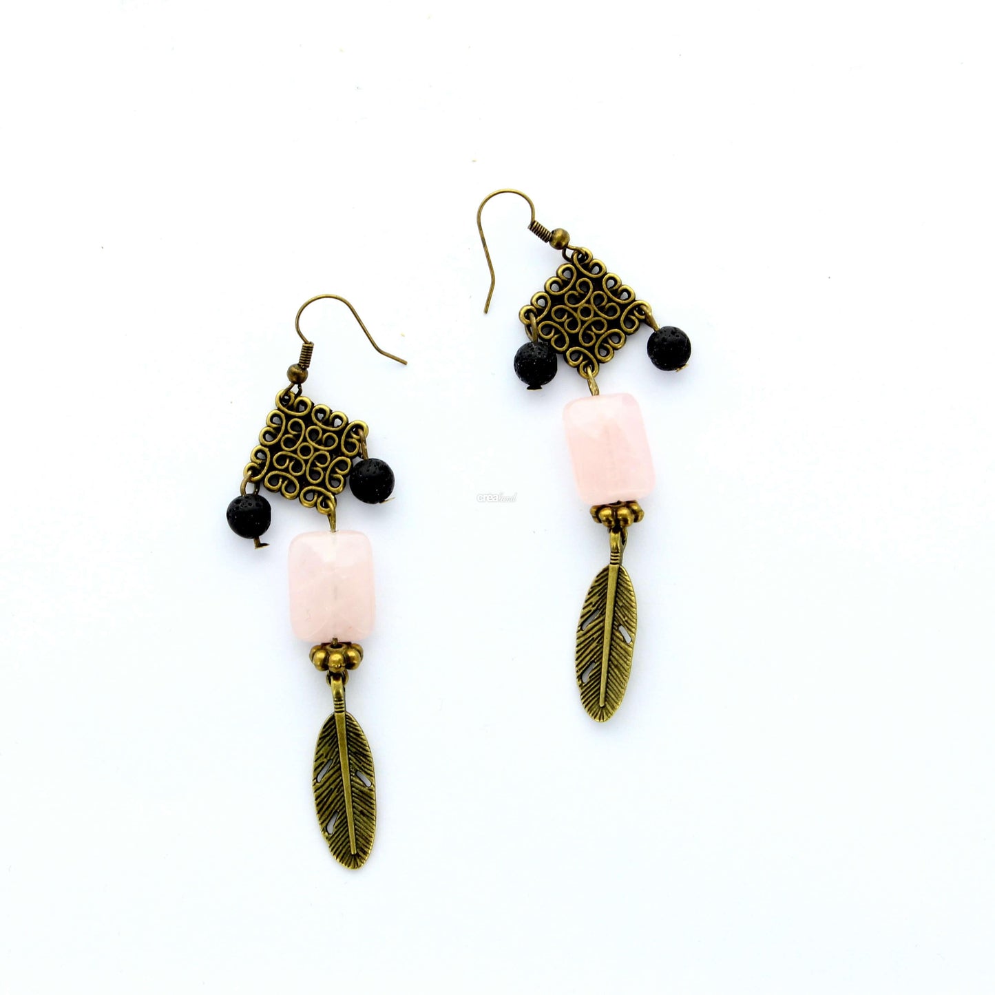 Boucle d'oreilles | Pierre quartz rose | Pierre de Lave | Modèle 6