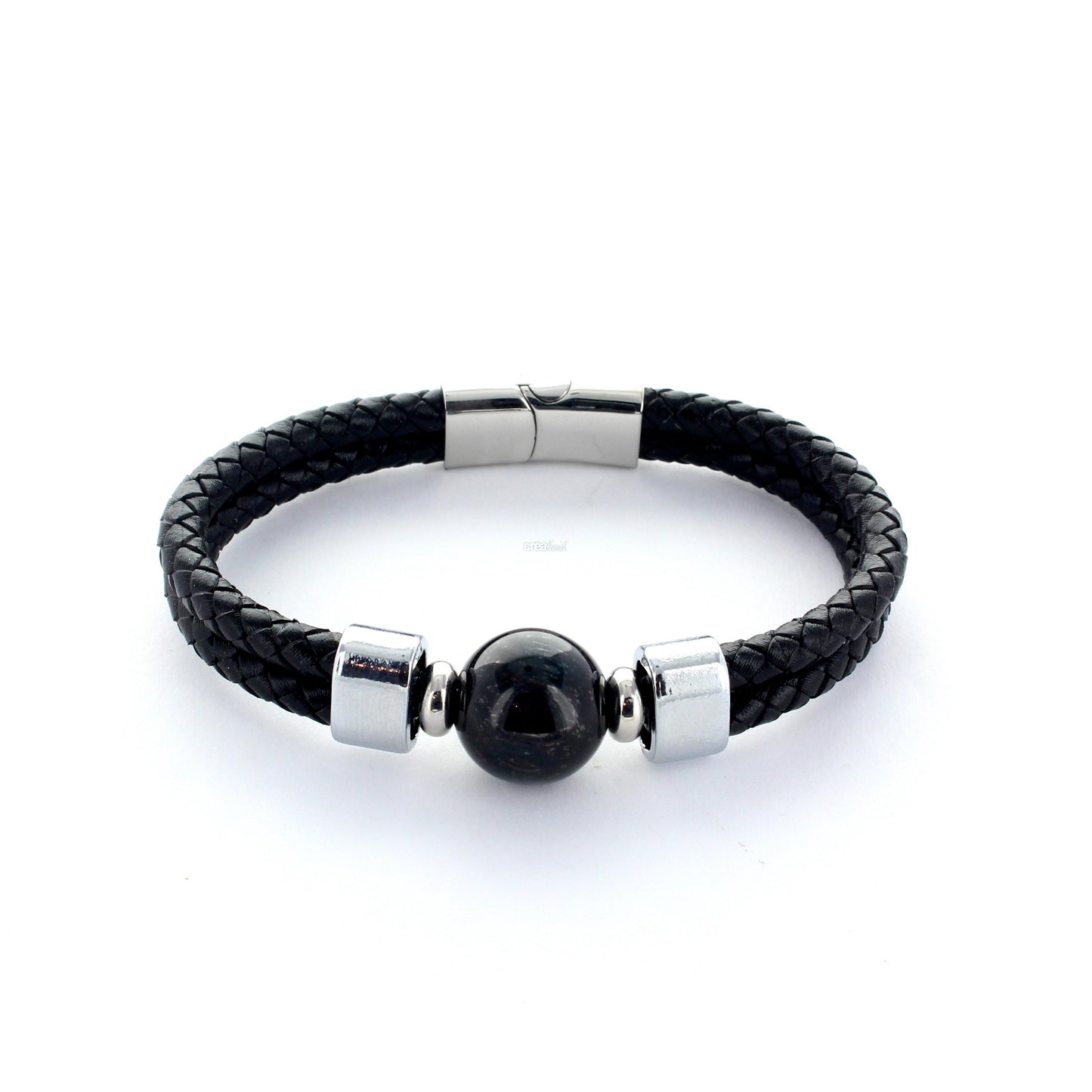 Bracelet en cuir | Double | Perle Oeil de Tigre | Modèle 18
