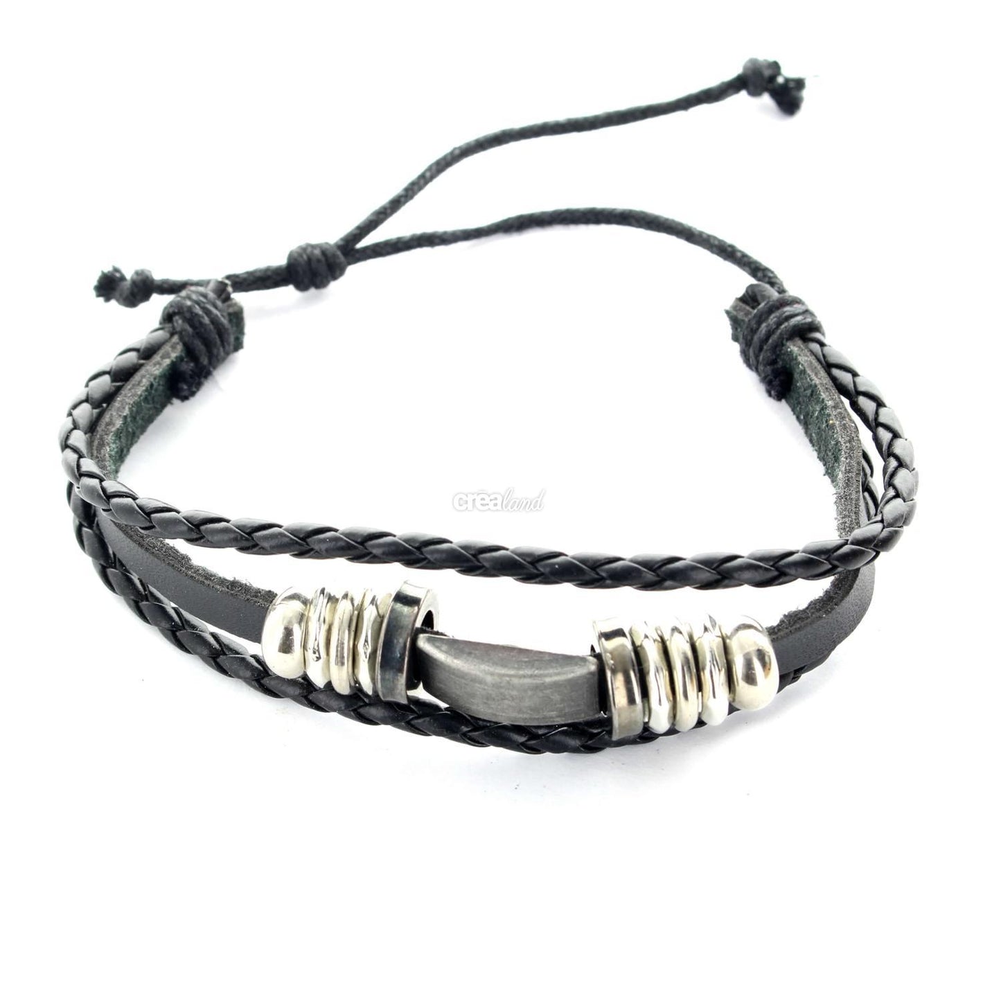 Bracelet cuir réglable 3 rangs noir m04