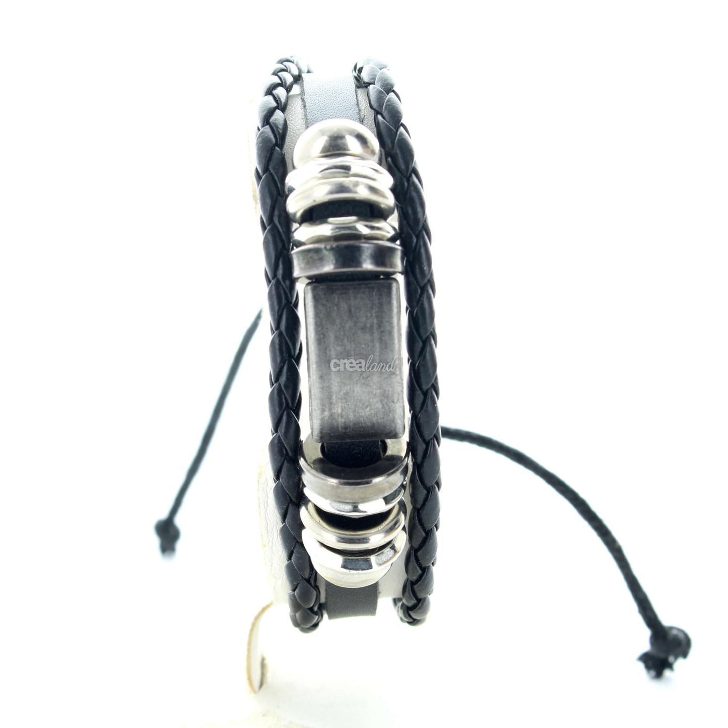 Bracelet cuir réglable 3 rangs noir m04