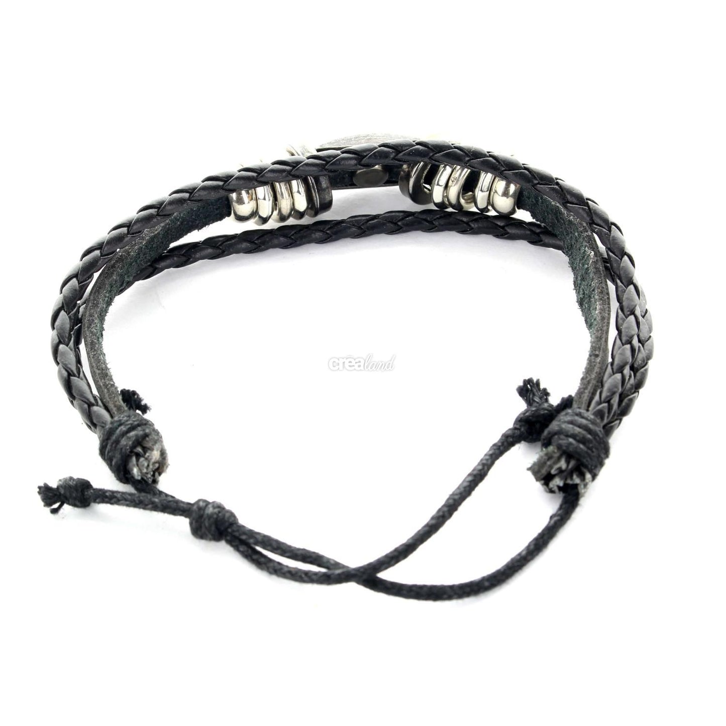 Bracelet cuir réglable 3 rangs noir m04