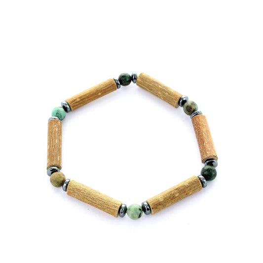 Bracelet jaspe africain, noisetier et hématite – Harmonie digestive et équilibre émotionnel
