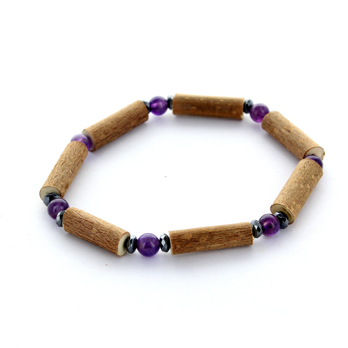Bracelet Améthyste et Noisetier - Équilibre et Sérénité naturelle