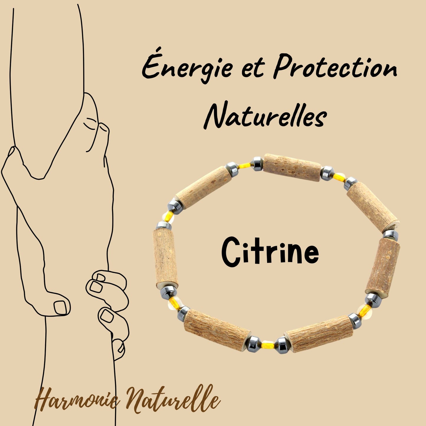 Bracelet Citrine pour Prospérité et Vitalité avec Noisetier et Hématite