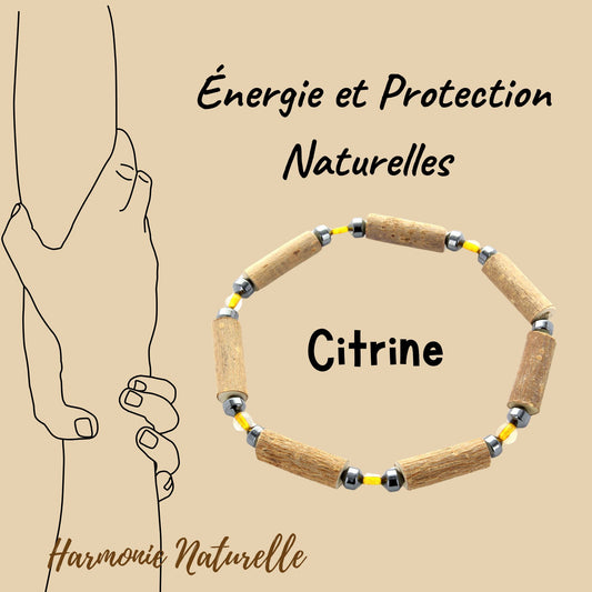 Bracelet Citrine pour Prospérité et Vitalité avec Noisetier et Hématite