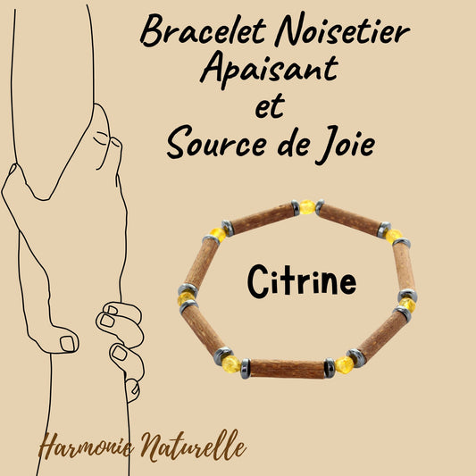 Bracelet Citrine - Richesse, Vitalité et Protection avec Noisetier et Hématite