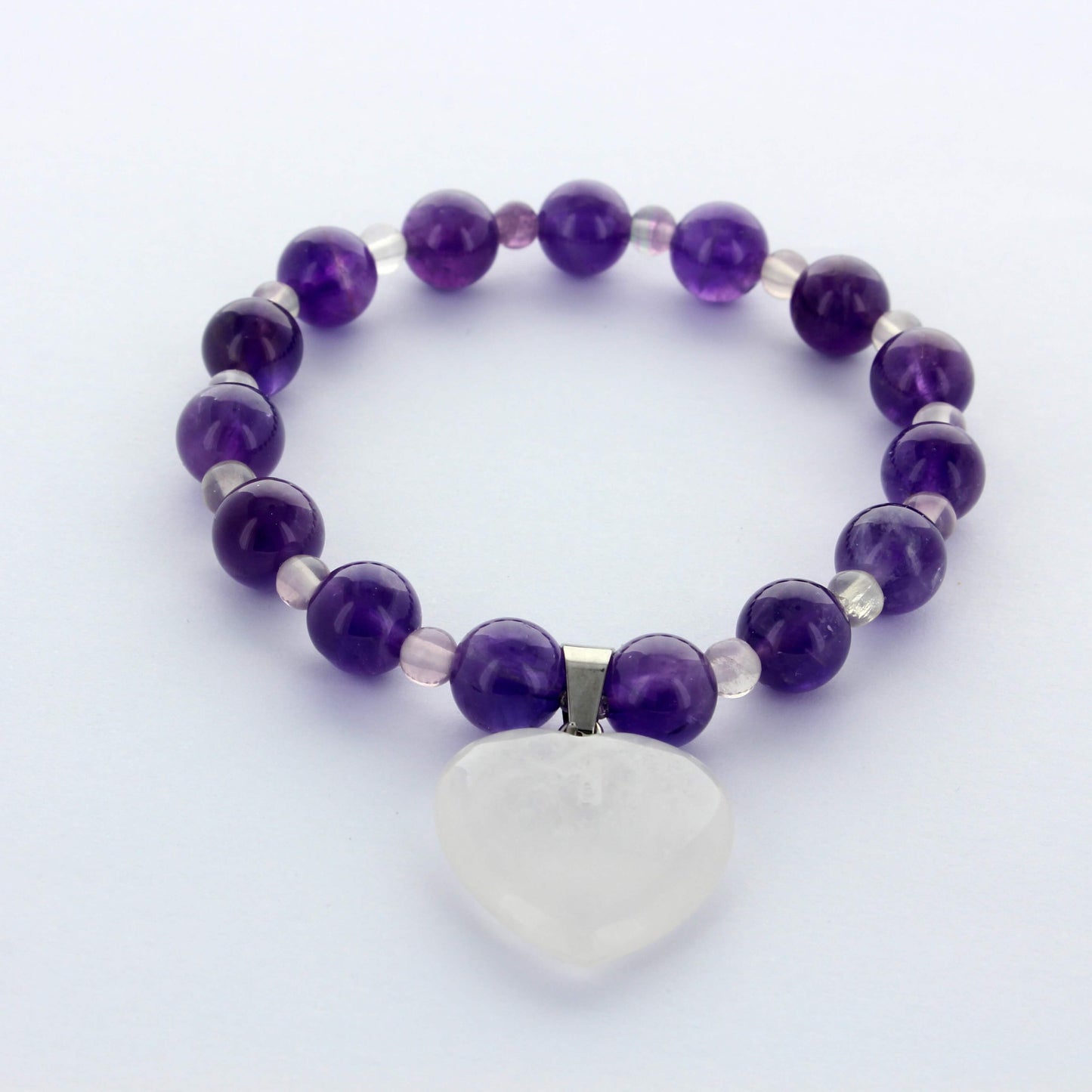 Bracelet en pierre améthyste et pierre fluorite et cristal de roche m1