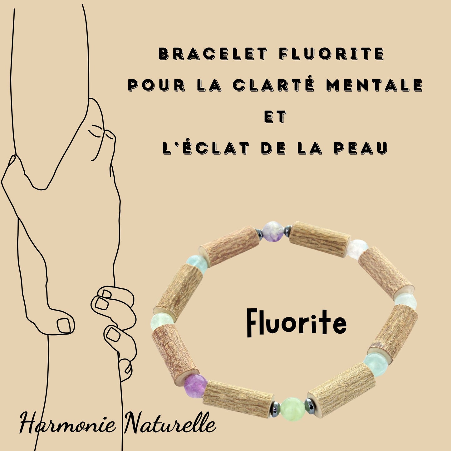 Bracelet Fluorite pour la Clarté Mentale et la Concentration, avec Noisetier et Hématite pour l'Équilibre Émotionnel