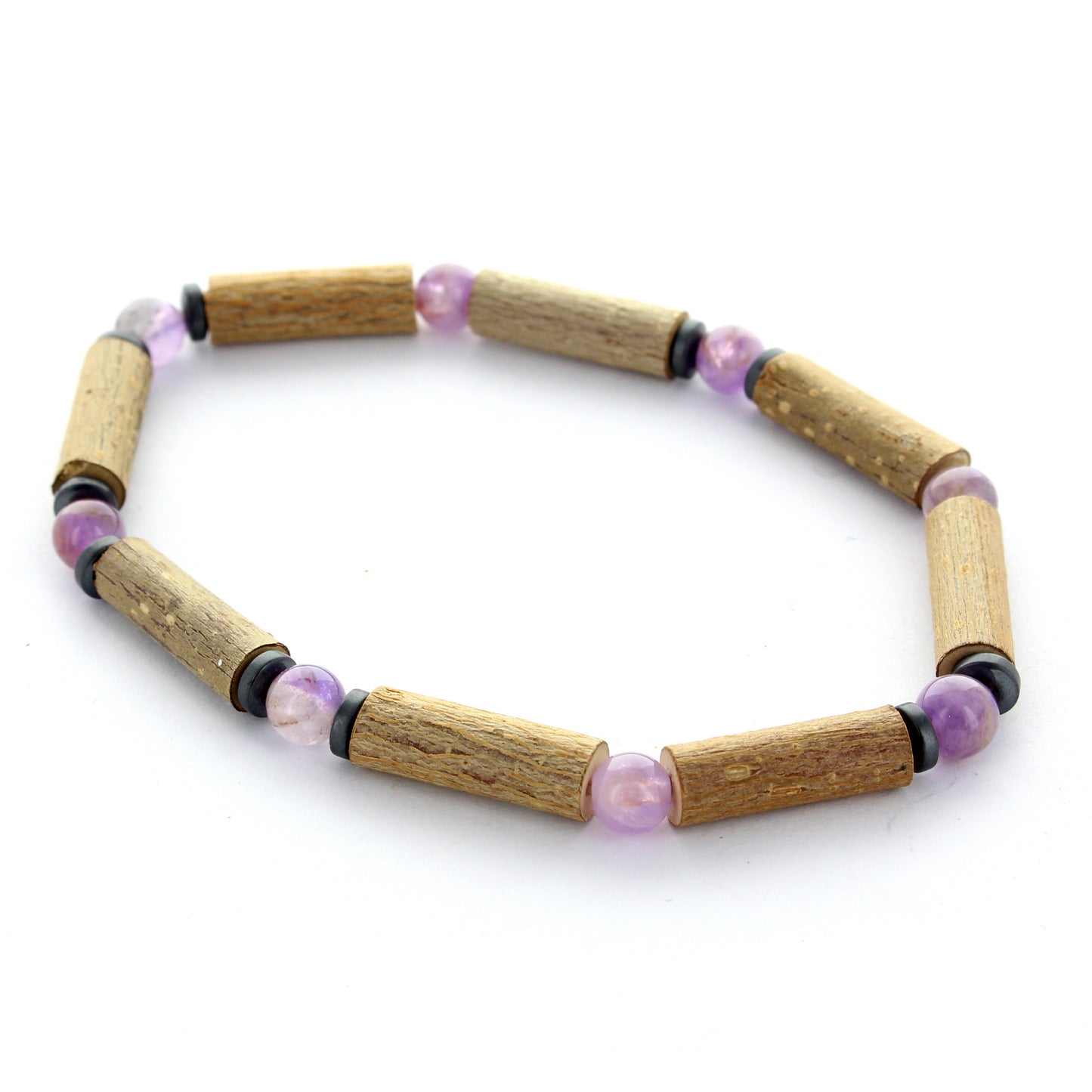Bracelet Améthyste et Noisetier - Équilibre et Sérénité naturelle