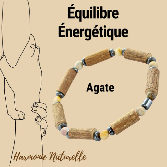 Bracelet Agate & Noisetier - Equilibre et Stabilité Naturelle pour Femme et Homme,  Hématite