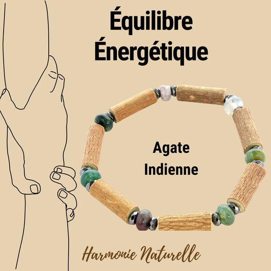 Bracelet Agate Indienne : Protection et Harmonie. Renforcez votre Force Intérieure avec Hématite et Noisetier, un bijou artisanal mixte.