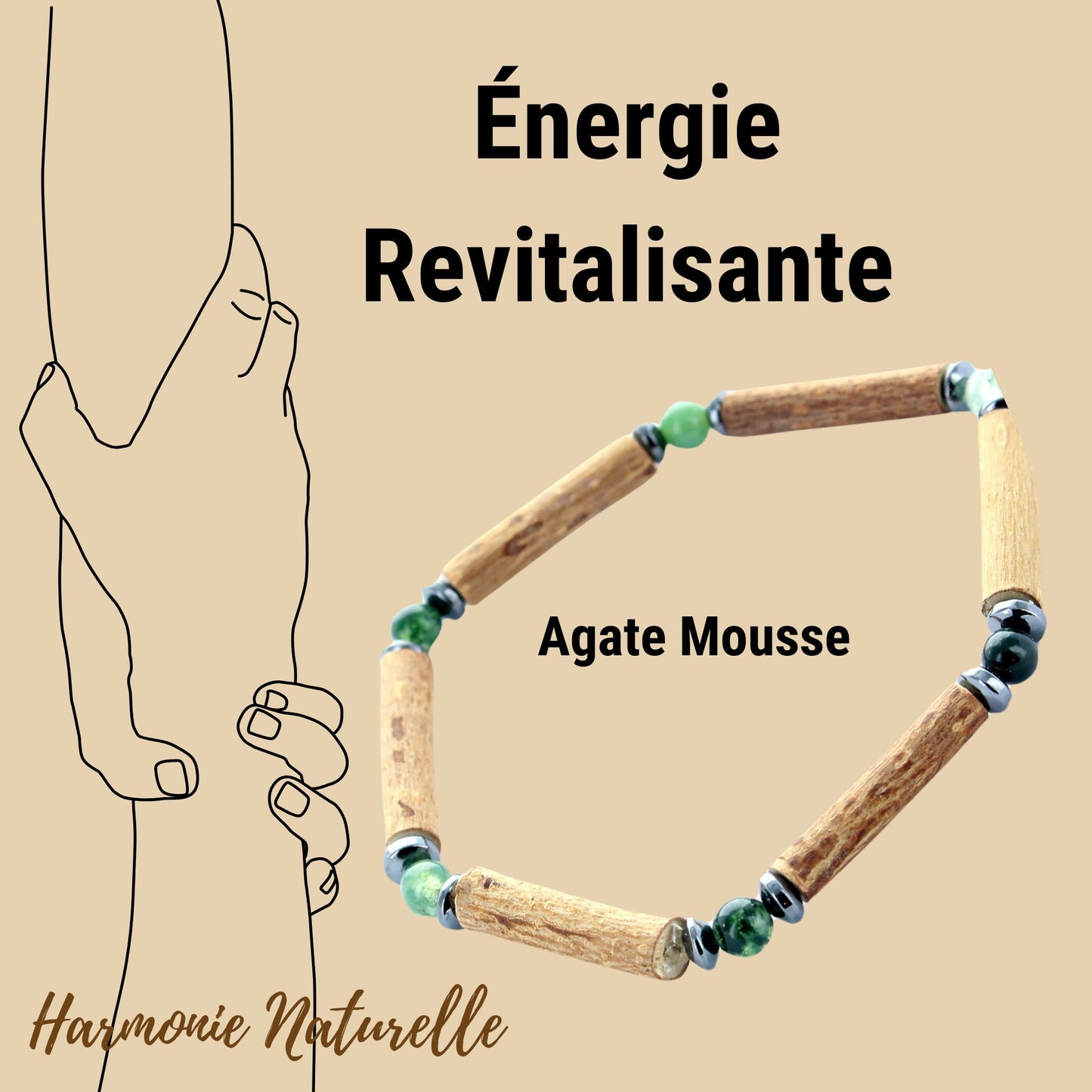 Bracelet Agate Mousse & Hématite : Équilibre naturel, énergie bienfaisante, conception artisanale pour une énergie vibrante au quotidien