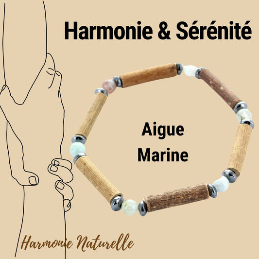 Bracelet Aigue Marine : Énergie Naturelle, Apaisement avec le Noisetier et Force et Équilibre avec l'Hématite