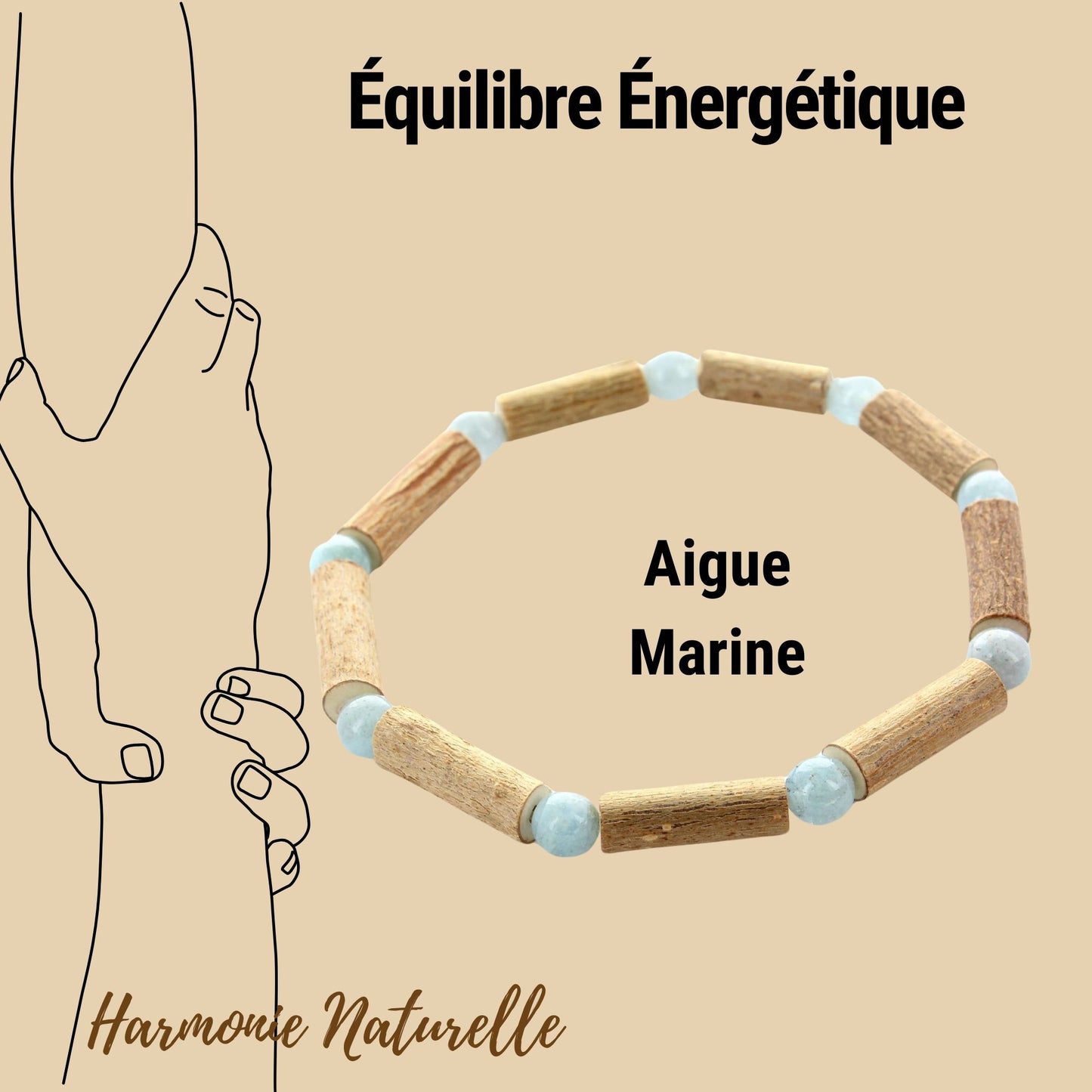 Bracelet Aigue Marine & Hématite : Équilibre Énergétique, un bijou naturel et écologique sublimé par le Noisetier