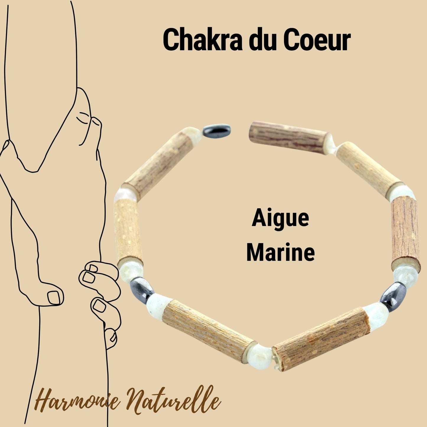 Bracelet Énergie Naturelle : Aigue Marine, Hématite et Noisetier pour un Équilibre Vibrant.