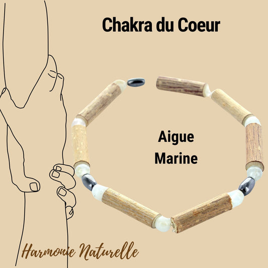 Bracelet Énergie Naturelle : Aigue Marine, Hématite et Noisetier pour un Équilibre Vibrant.