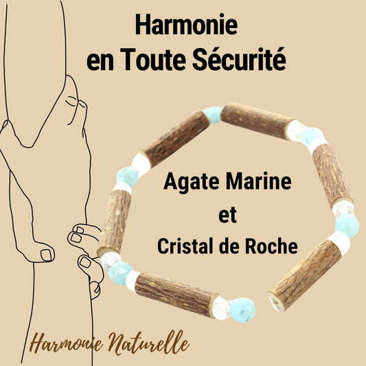 Bracelet Aigue Marine & Cristal de Roche : Harmonie, Protection et énergie du Noisetier