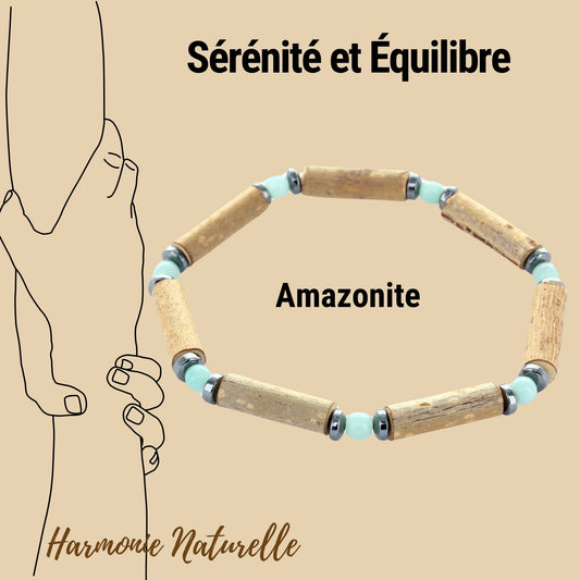 Bracelet amazonite : apaisement et intuition avec hématite & noisetier