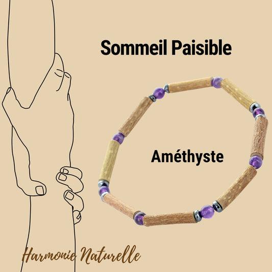 Bracelet Améthyste et Noisetier : Harmonie pour une Clarté d'Esprit, un Sommeil Paisible, une Créativité Épanouie, Calmante et Protectrice