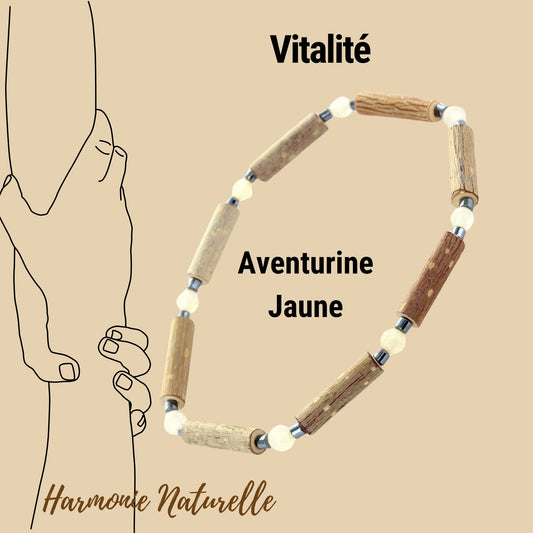 Bracelet Aventurine Jaune : Énergie Positive pour ce bijou artisanal en Noisetier et Hématite