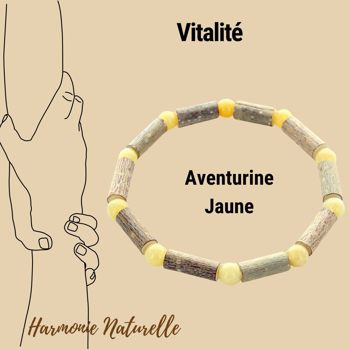 Bracelet Énergétique en Noisetier, Aventurine Jaune & Hématite pour une Harmonie Naturelle.