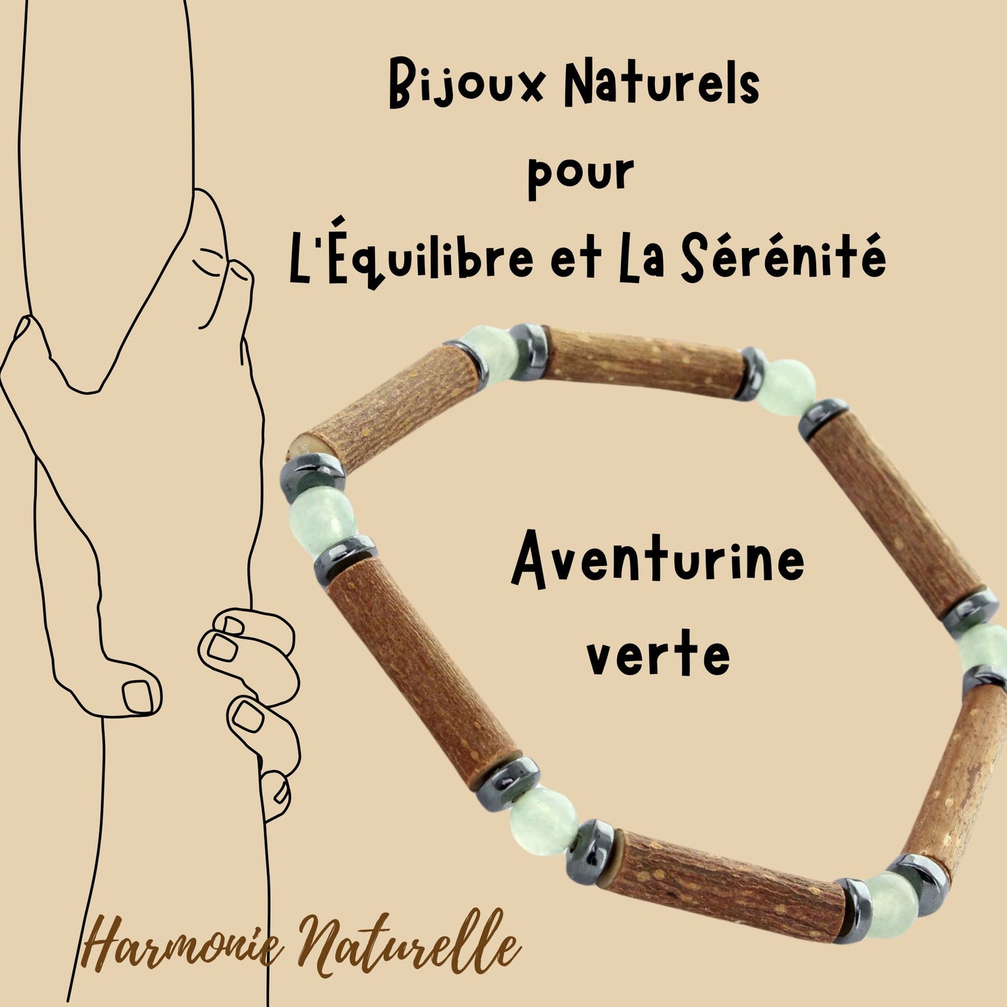 Bracelet Aventurine Verte avec Hématite et Noisetier – Équilibre, Sérénité et Vitalité