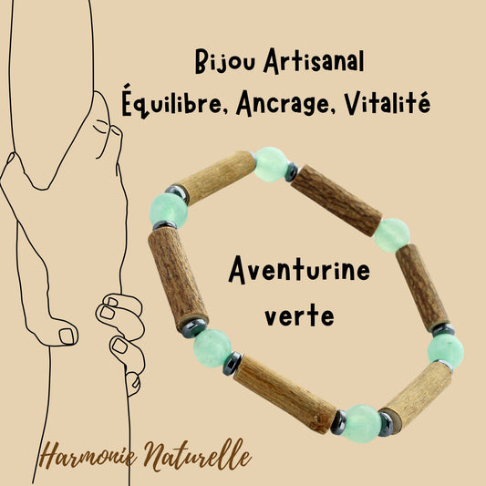 Bracelet Aventurine Verte : Équilibre, Chance et Harmonie - Noisetier et Hématite pour Ancrage et Protection