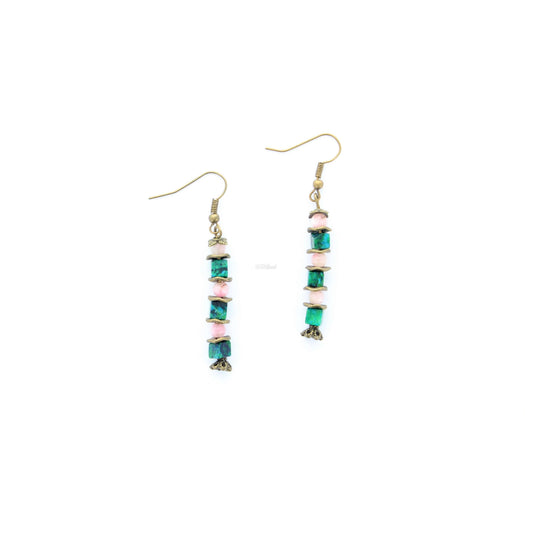 Boucle d'oreilles | Pierre jade rose | chrysocolle | Modèle 13