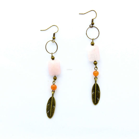 Boucle d'oreilles | Pierre quartz rose | Pierre agate orange | Modèle 1