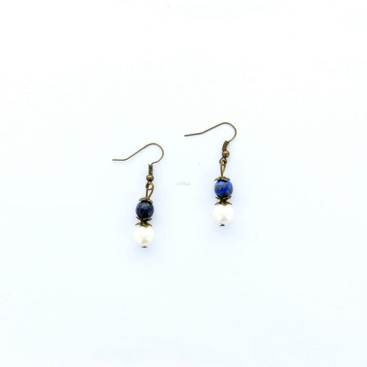 Boucle d'oreilles | Pierre Lapis Lazuli | Perle Nacrée | Modèle 14