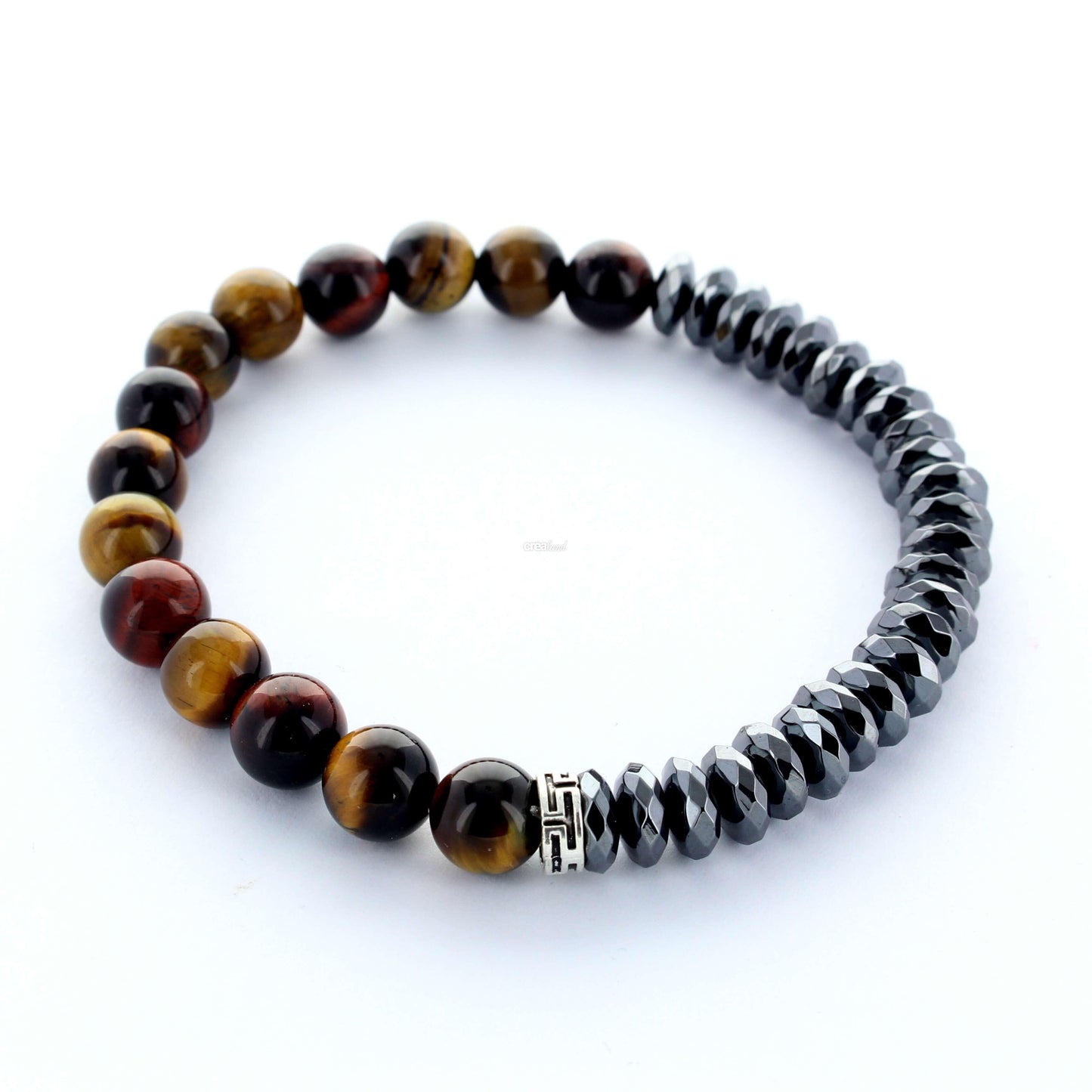 Bracelet en pierre Oeil de Tigre et Hématite, pour homme, modèle 1