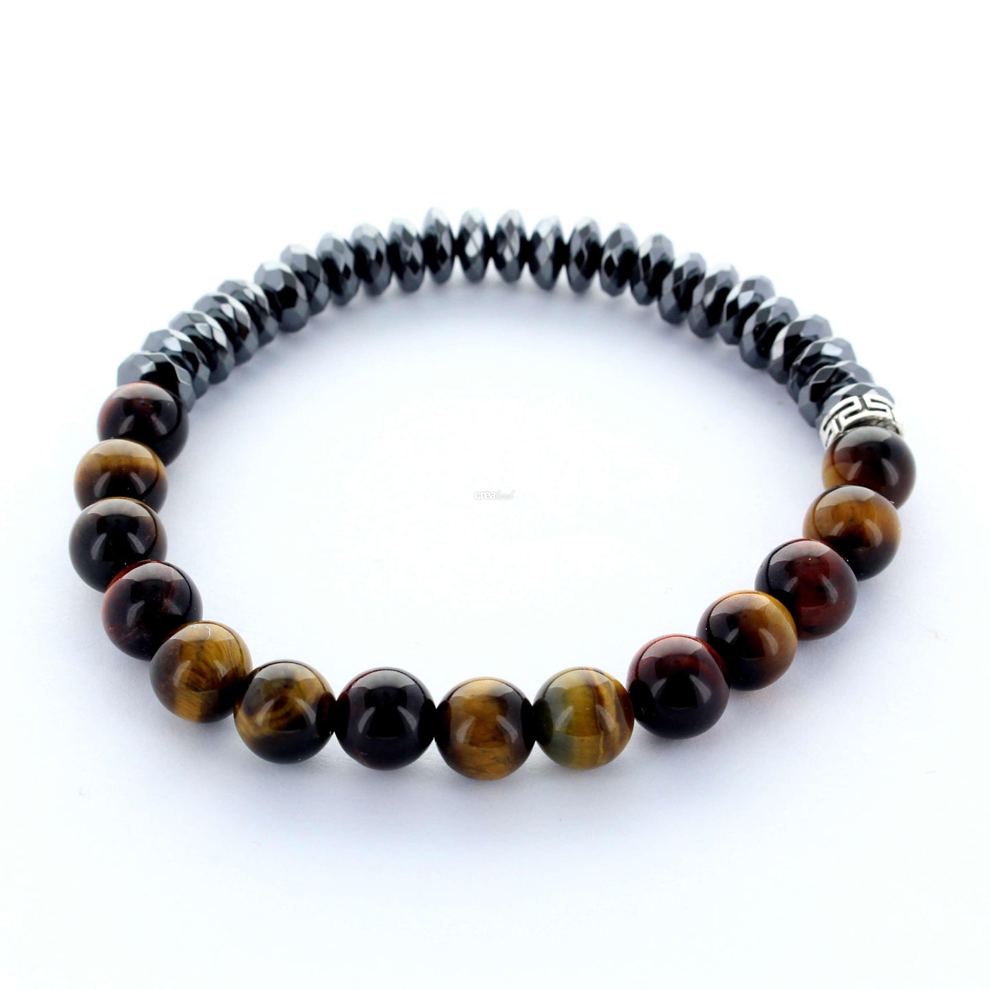 Bracelet en pierre Oeil de Tigre et Hématite, pour homme, modèle 1