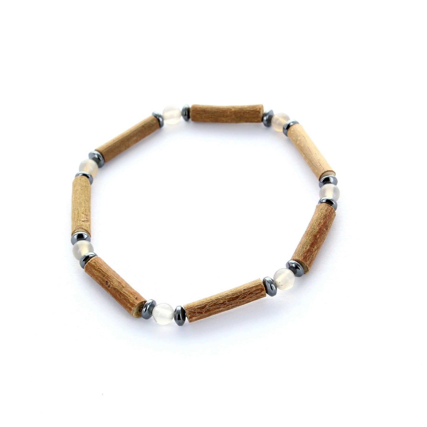 Bracelet Agate Grise et Noisetier - Ancrage Profond, Équilibre et Stabilité - Création Artisanale Mixte