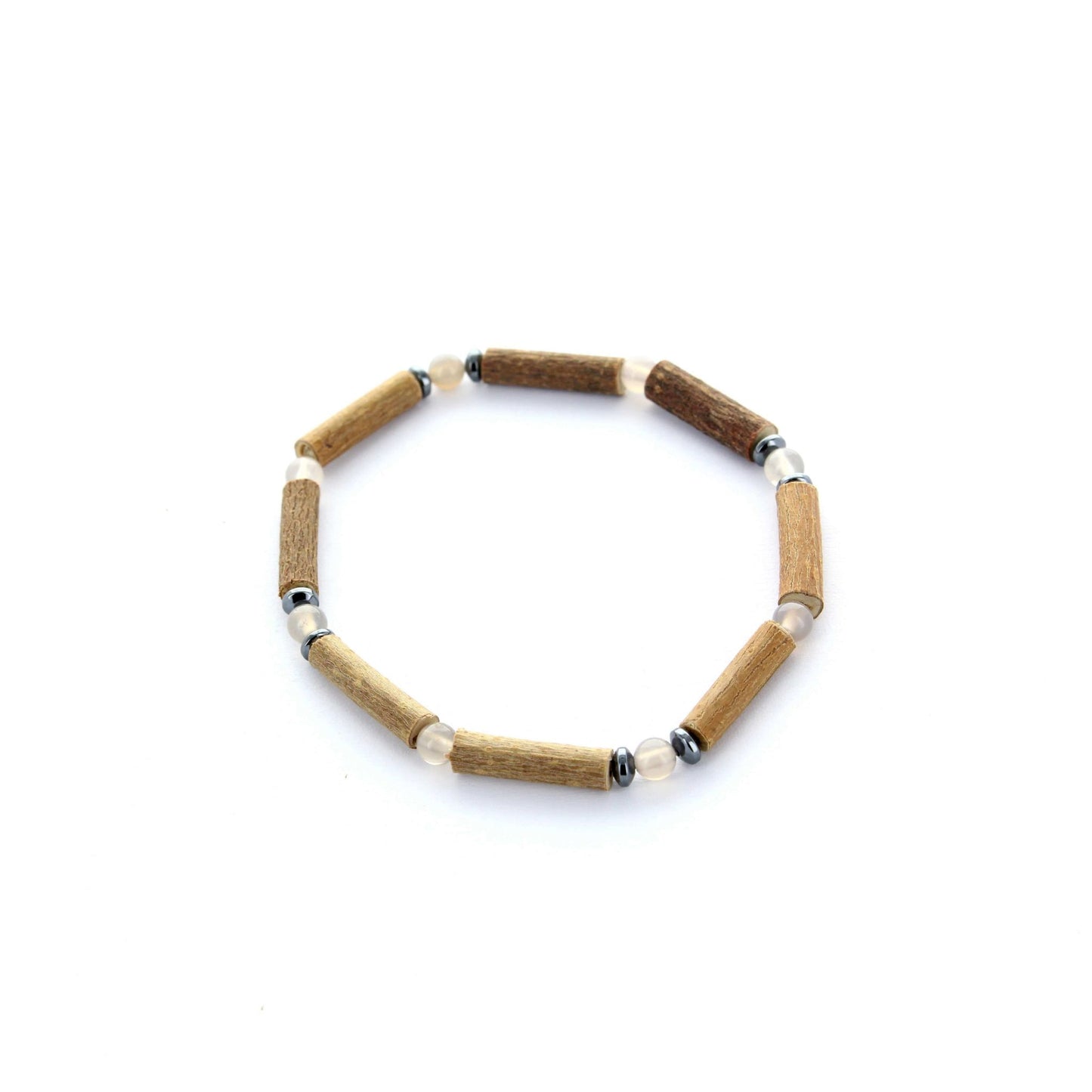 Bracelet Agate Grise et Noisetier - Ancrage Profond, Équilibre et Stabilité - Création Artisanale Mixte