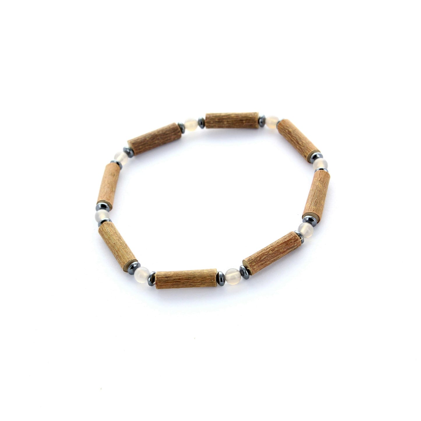 Bracelet Agate Grise et Noisetier - Ancrage Profond, Équilibre et Stabilité - Création Artisanale Mixte