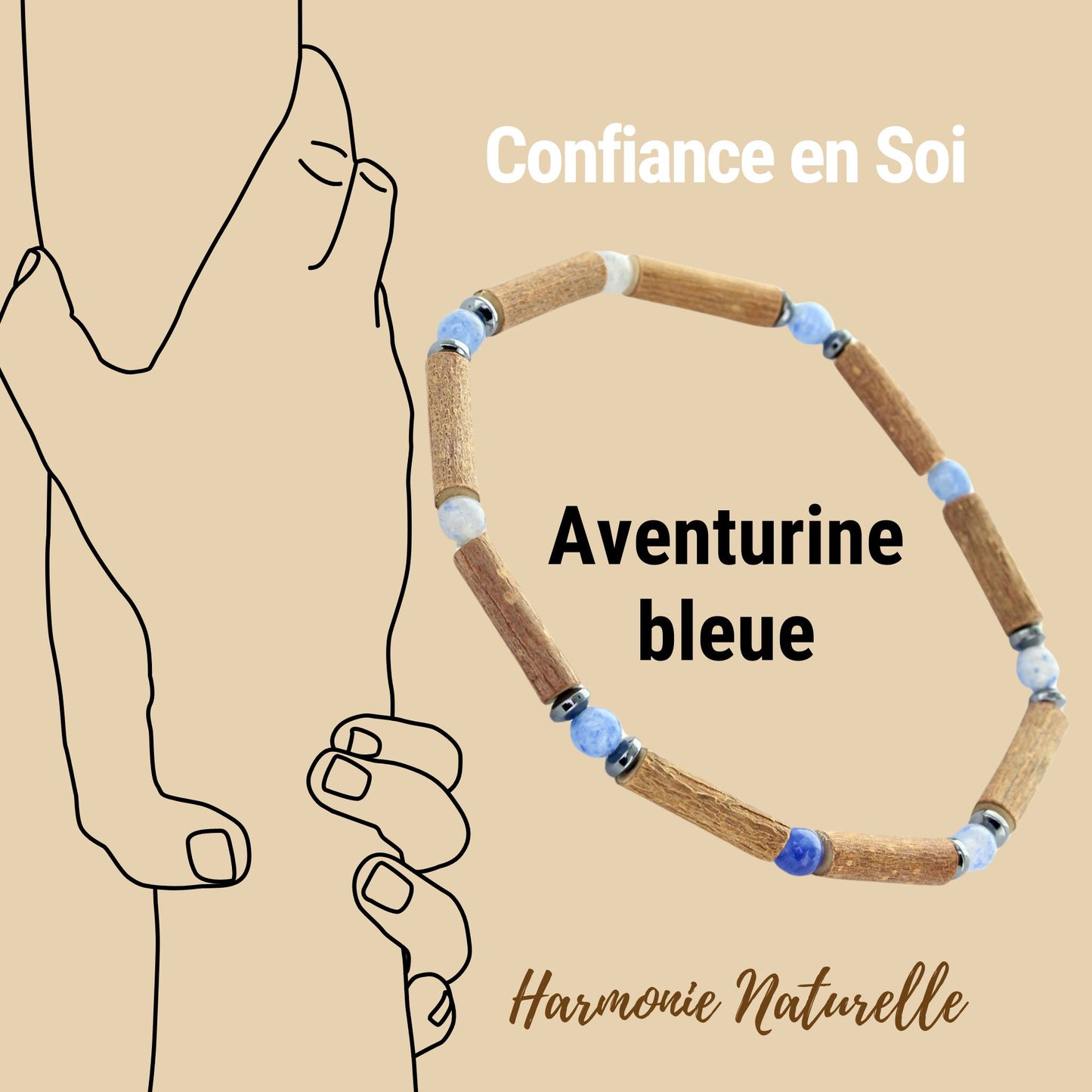 Bracelet Noisetier Aventurine Bleue - Vertus bienfaisantes - Artisanat français