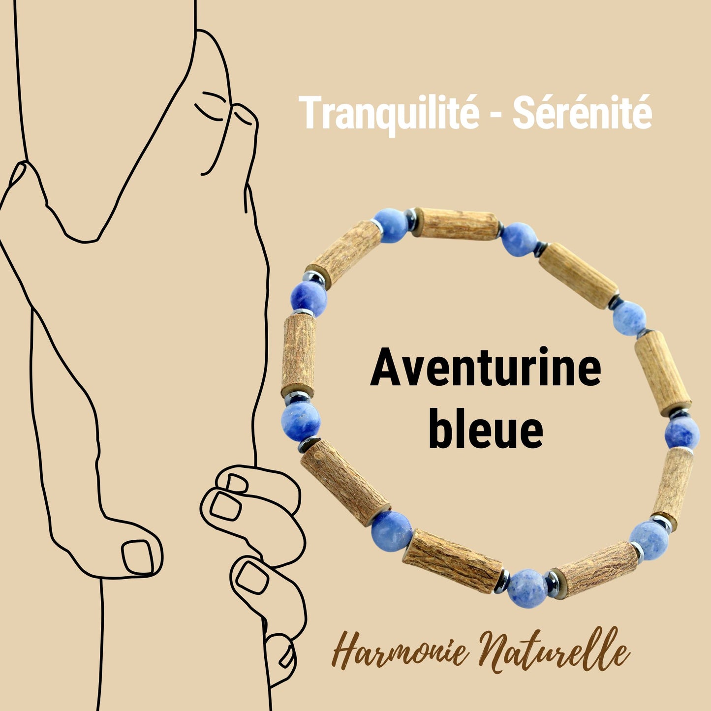 Bracelet Aventurine bleue, hématite & noisetier : tranquillité, sérénité et vitalité naturelle