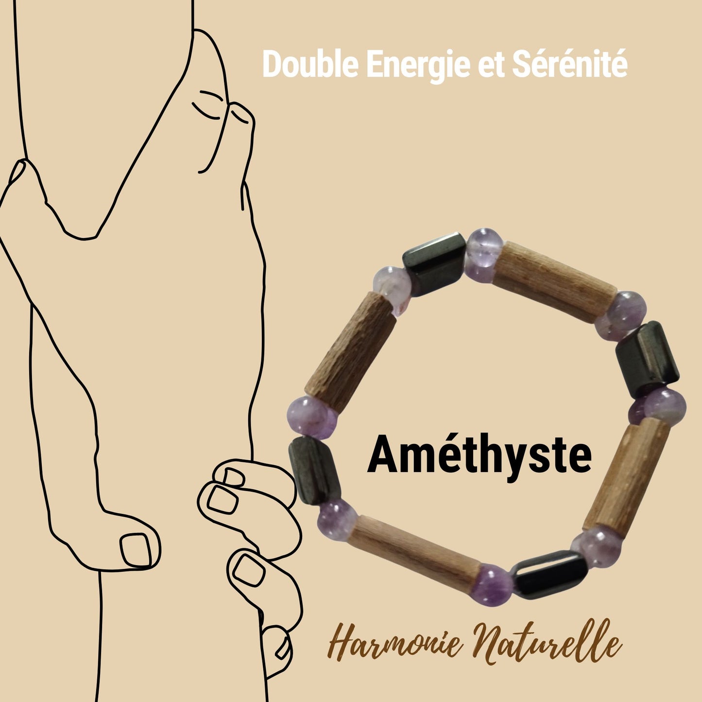 Bracelet Améthyste Double Énergie et Sérénité - Hématite, Noisetier : Équilibre et Harmonie Naturelle