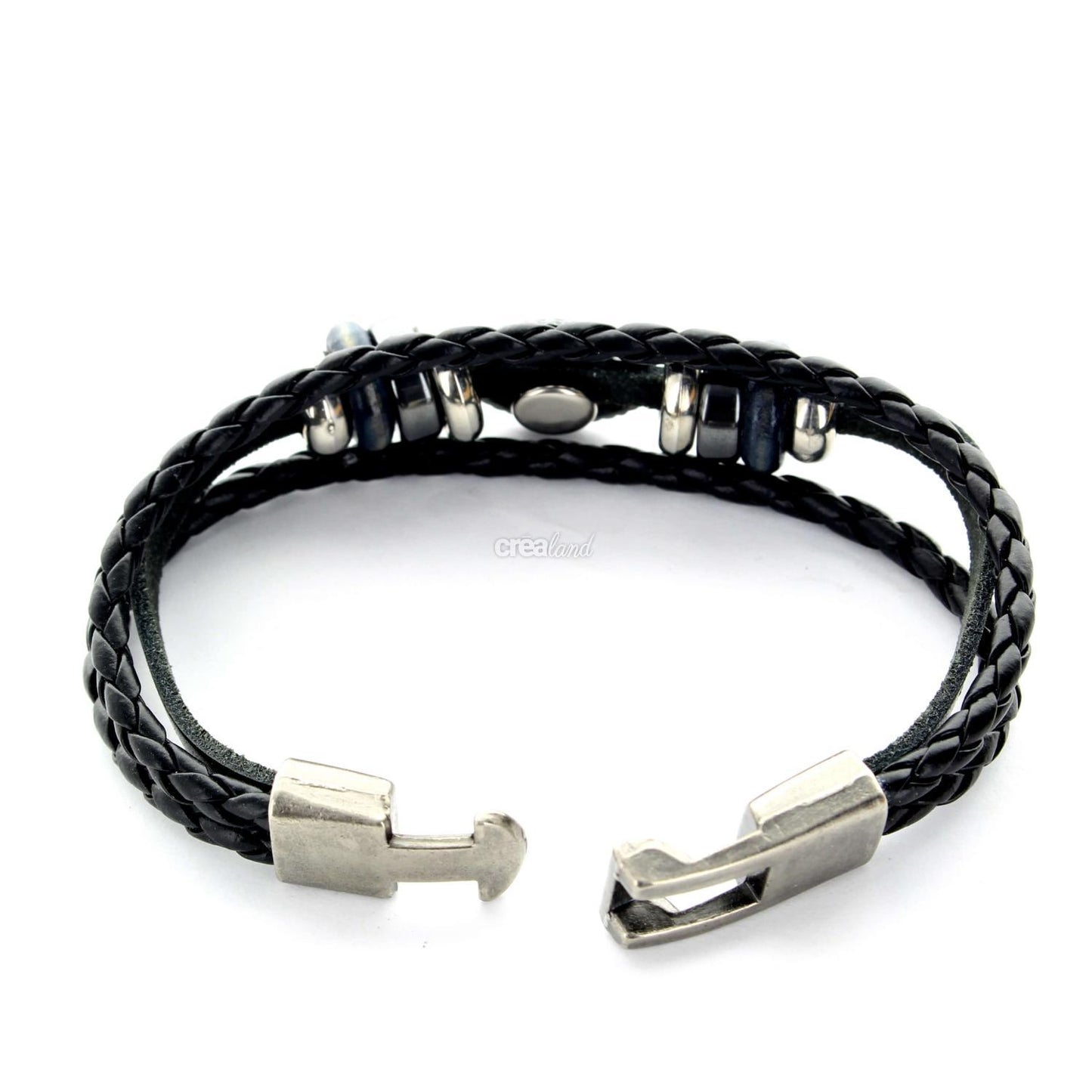 Bracelet cuir 3 rangs noir m03