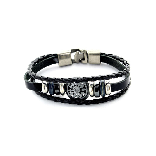 Bracelet cuir 3 rangs noir m03