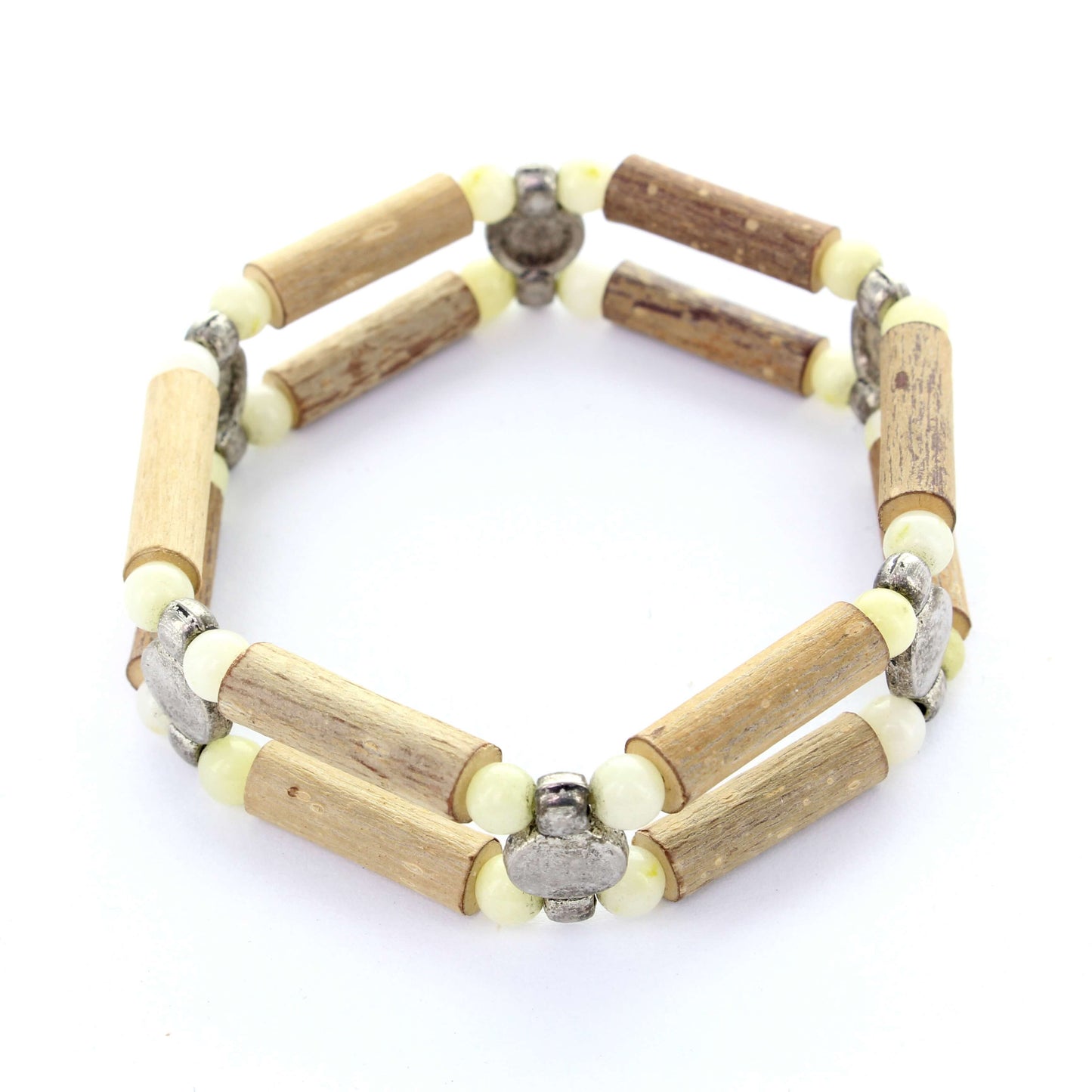 Bracelet Double Dolomite Jaune pour l'Énergie, avec Noisetier pour l'Équilibre et Hématite pour la Vitalité