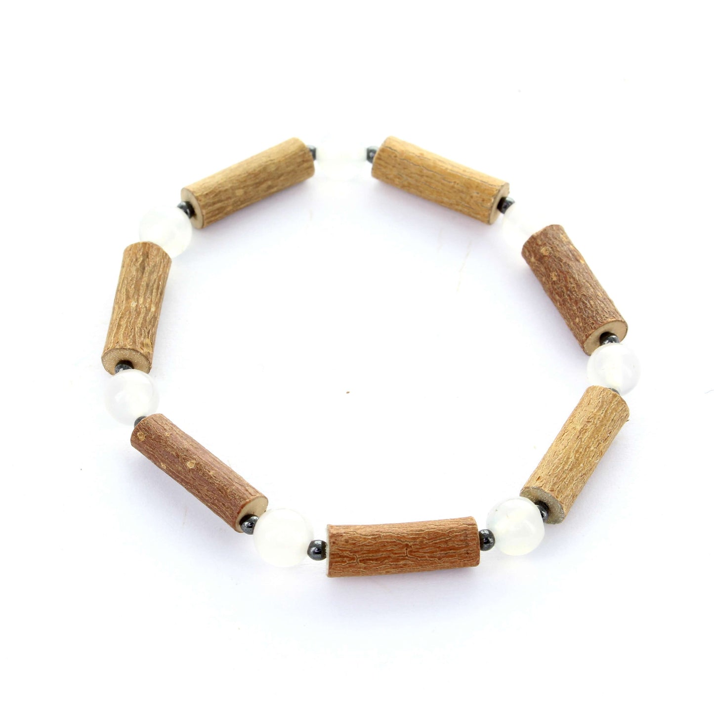 Bracelet Calcédoine pour l'Équilibre Naturel et le Bien-Être en Noisetier et Hématite